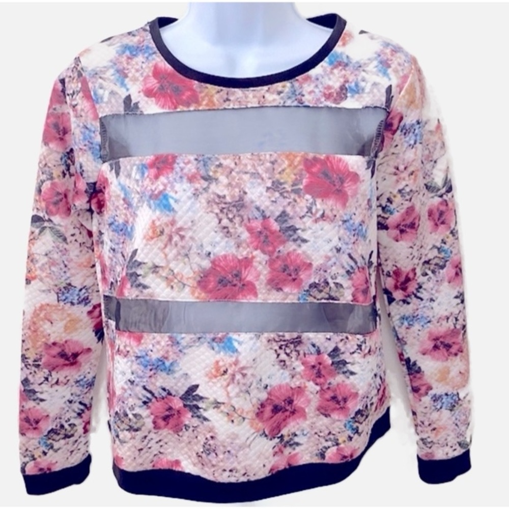 Stradivarius, Long Sleeve Floral Top with Sheer Panels Lightweight